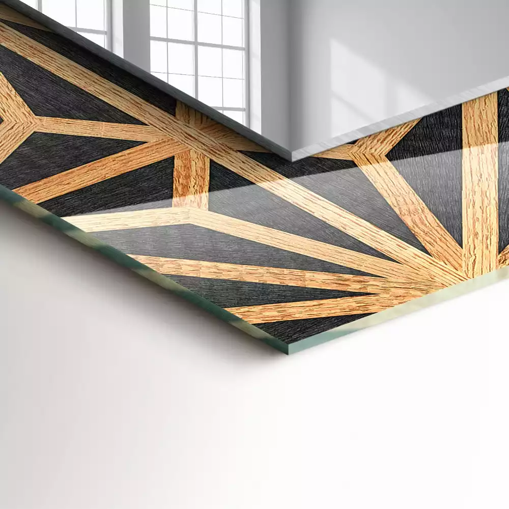 Miroir rectangulaire à cadre imprimé motif géométrique en bois