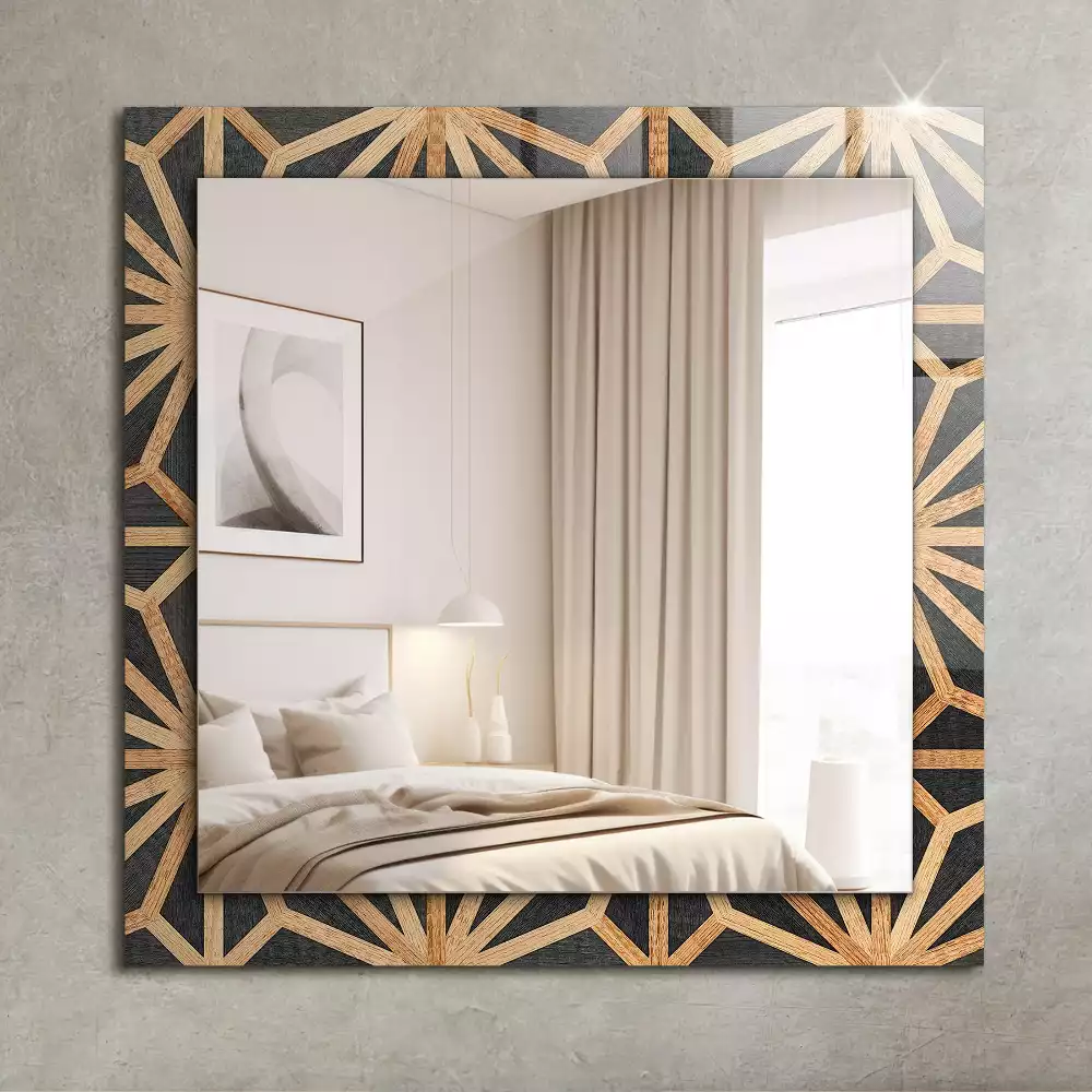 Miroir rectangulaire à cadre imprimé motif géométrique en bois