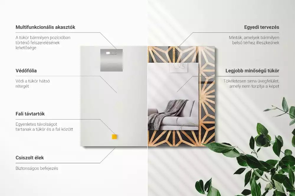Miroir rectangulaire à cadre imprimé motif géométrique en bois