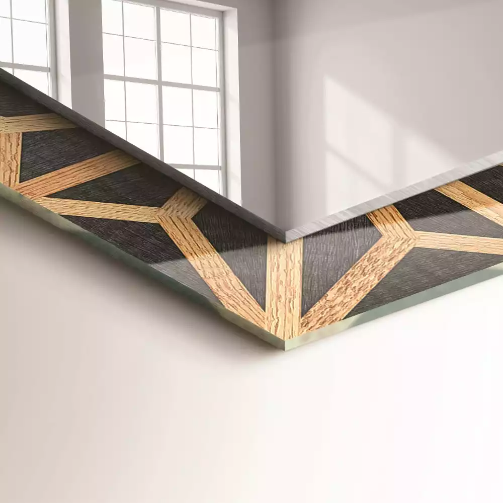 Miroir rectangulaire à cadre imprimé motif géométrique en bois