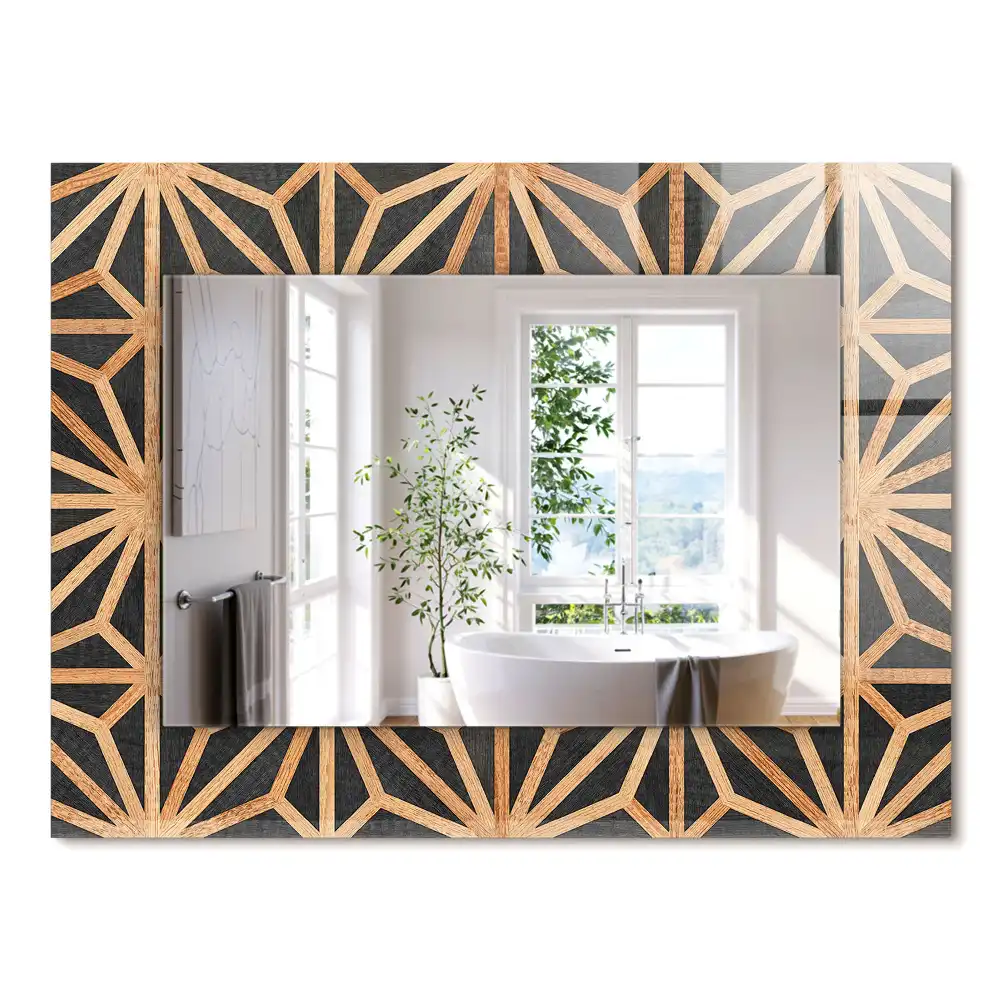 Miroir rectangulaire à cadre imprimé motif géométrique en bois