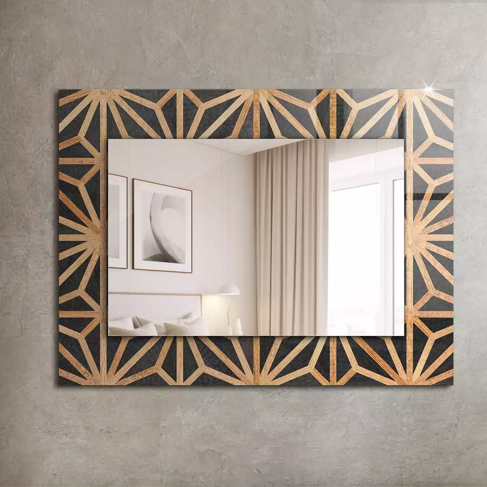 Miroir rectangulaire à cadre imprimé motif géométrique en bois