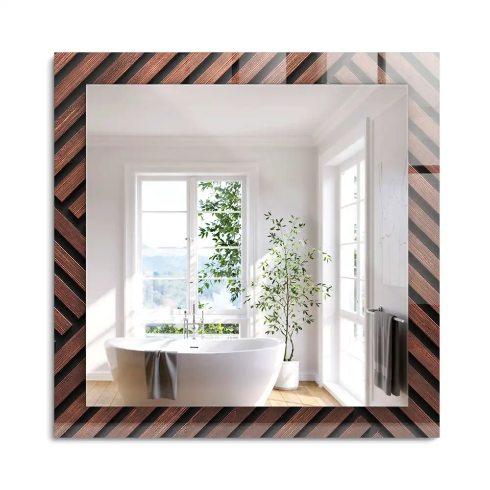 Miroir rectangulaire imprimé lattes de bois biseautées