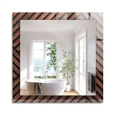 Miroir rectangulaire imprimé lattes de bois biseautées