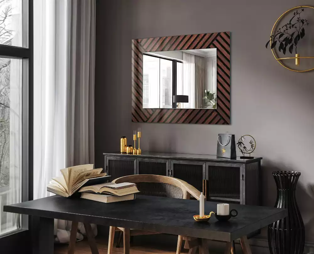 Miroir rectangulaire imprimé lattes de bois biseautées