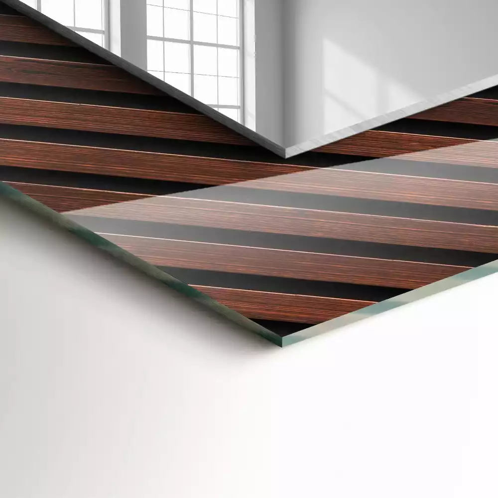 Miroir rectangulaire imprimé lattes de bois biseautées