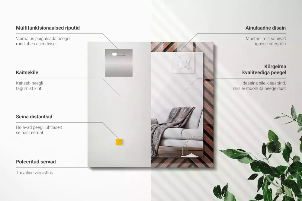 Miroir rectangulaire imprimé lattes de bois biseautées