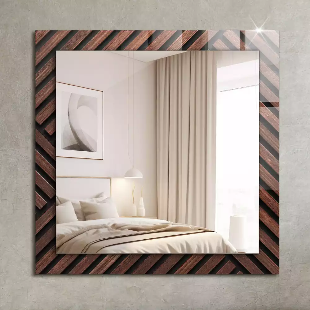 Miroir rectangulaire imprimé lattes de bois biseautées
