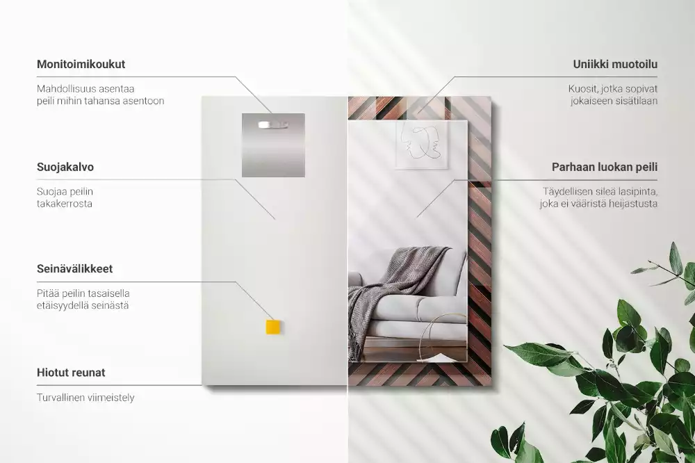 Miroir rectangulaire imprimé lattes de bois biseautées