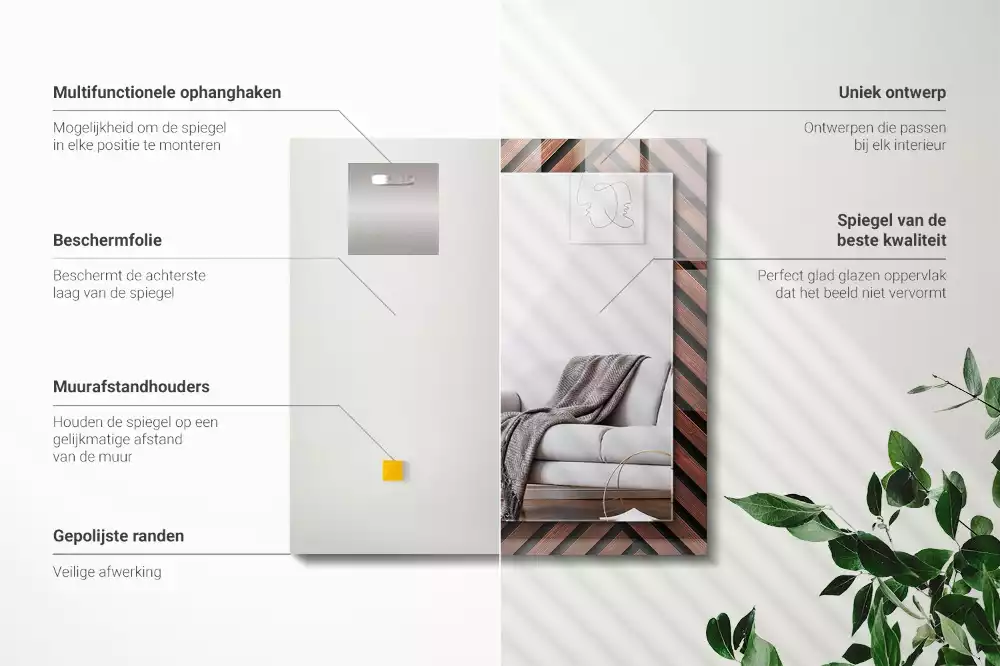 Miroir rectangulaire imprimé lattes de bois biseautées
