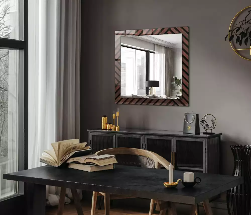 Miroir rectangulaire imprimé lattes de bois biseautées