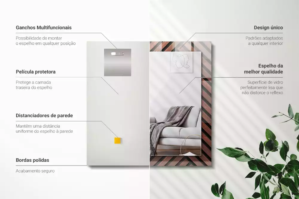Miroir rectangulaire imprimé lattes de bois biseautées