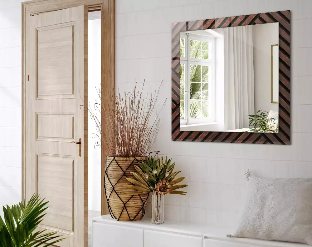 Miroir rectangulaire imprimé lattes de bois biseautées