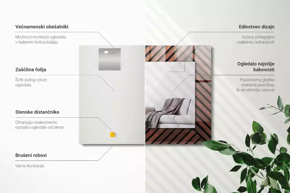 Miroir rectangulaire imprimé lattes de bois biseautées