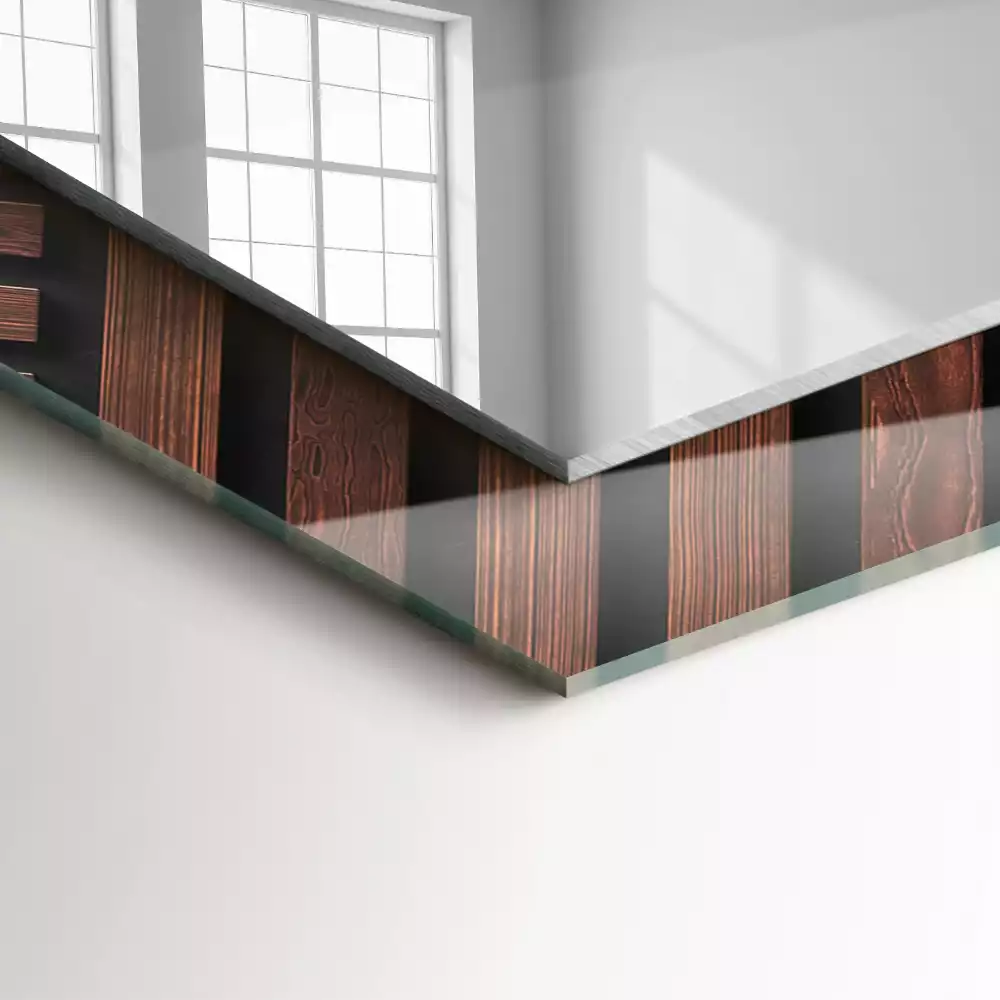 Miroir rectangulaire imprimé lattes de bois biseautées