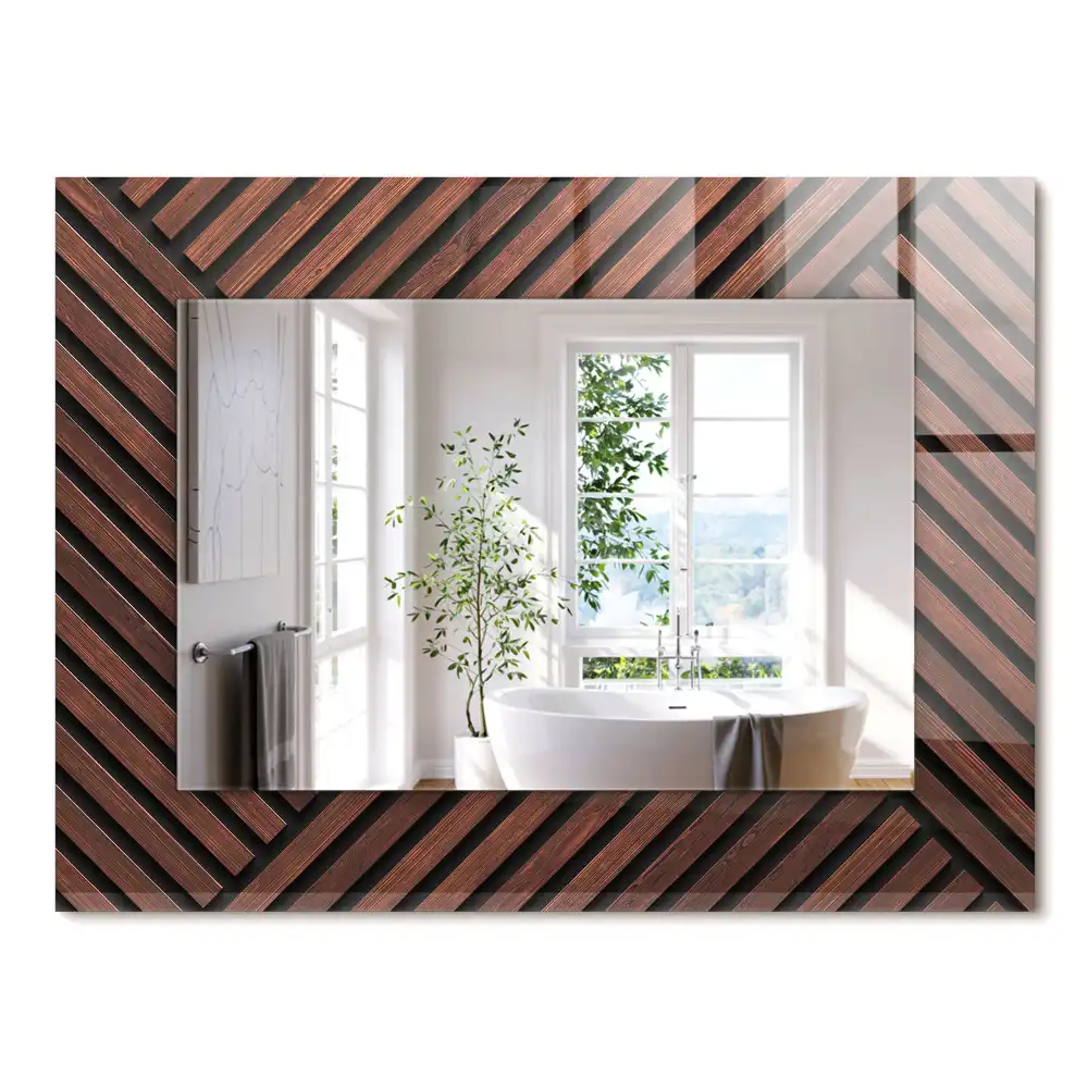Miroir rectangulaire imprimé lattes de bois biseautées