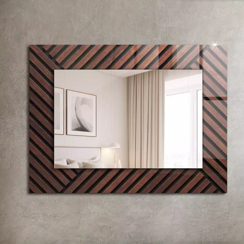 Miroir rectangulaire imprimé lattes de bois biseautées