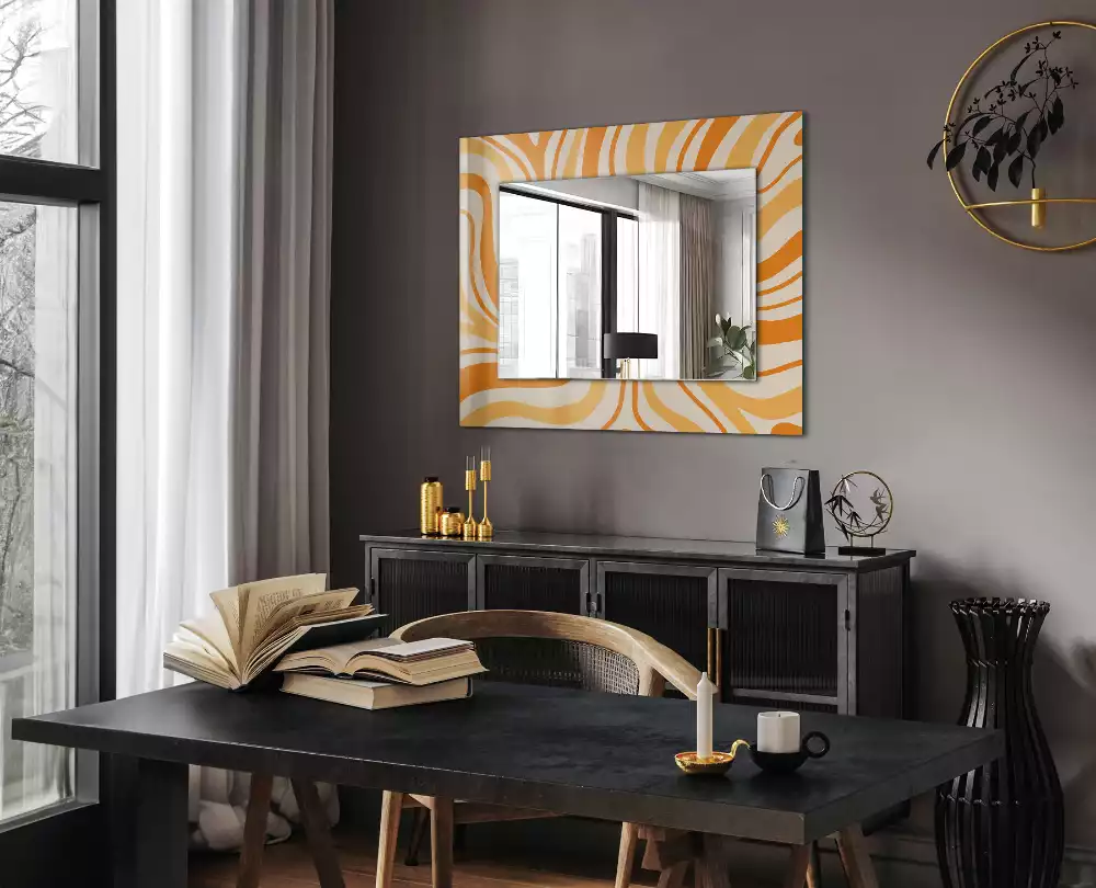 Miroir rectangulaire décoratif imprimé motifs oranges abstraits