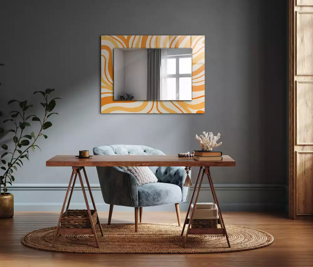 Miroir rectangulaire décoratif imprimé motifs oranges abstraits