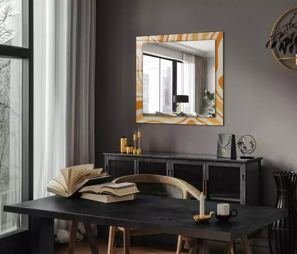 Miroir rectangulaire décoratif imprimé motifs oranges abstraits