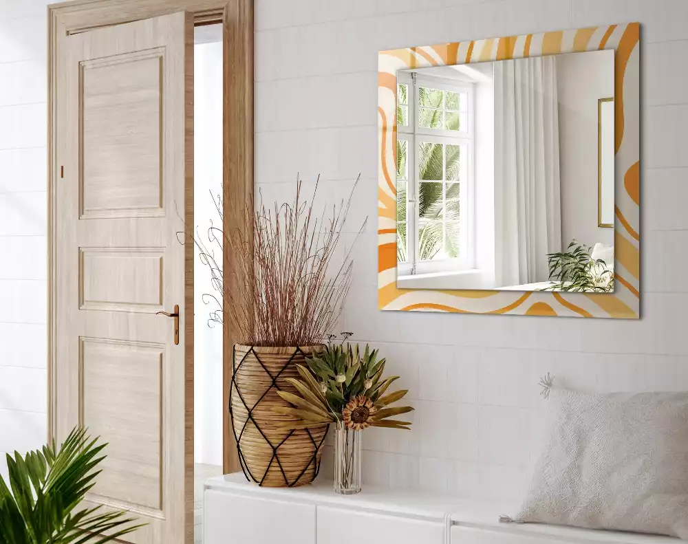 Miroir rectangulaire décoratif imprimé motifs oranges abstraits