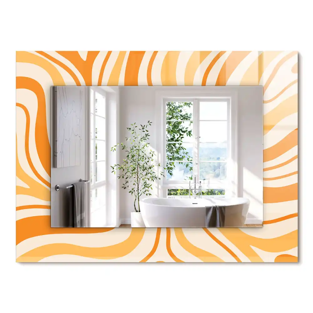 Miroir rectangulaire décoratif imprimé motifs oranges abstraits
