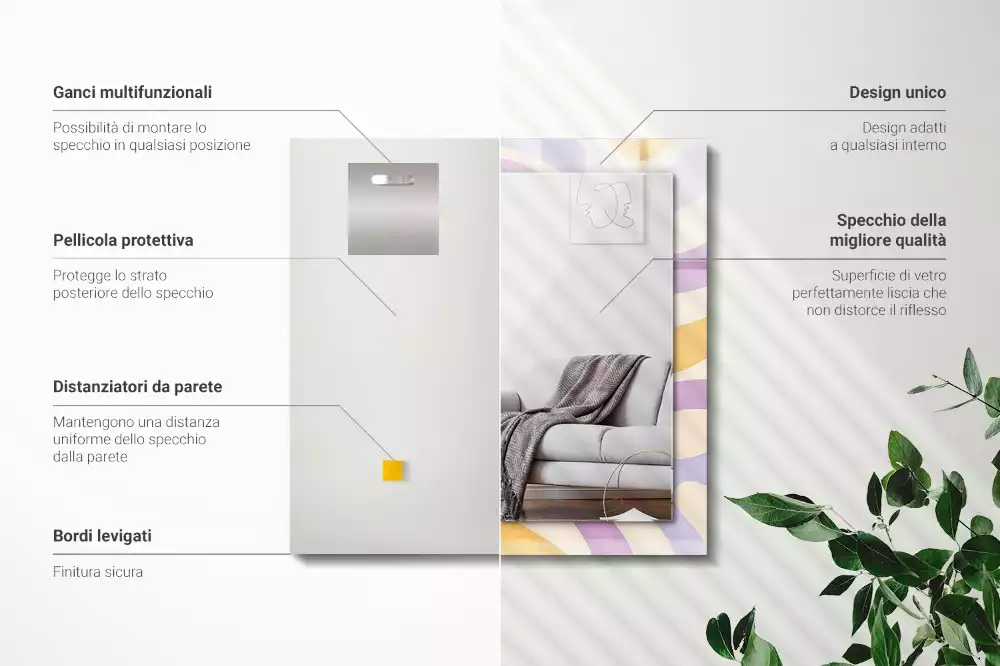 Miroir rectangulaire avec cadre imprimé motifs abstraits colorés