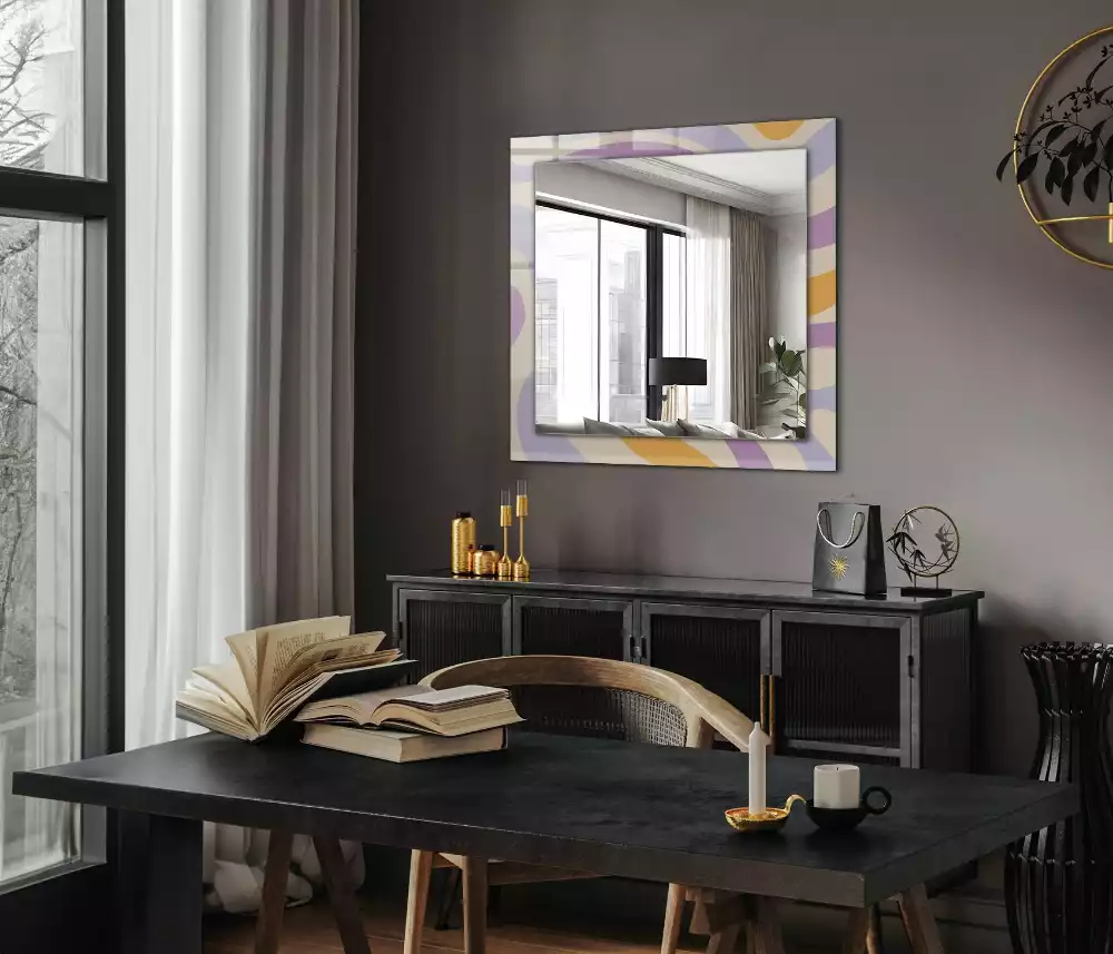 Miroir rectangulaire avec cadre imprimé motifs abstraits colorés
