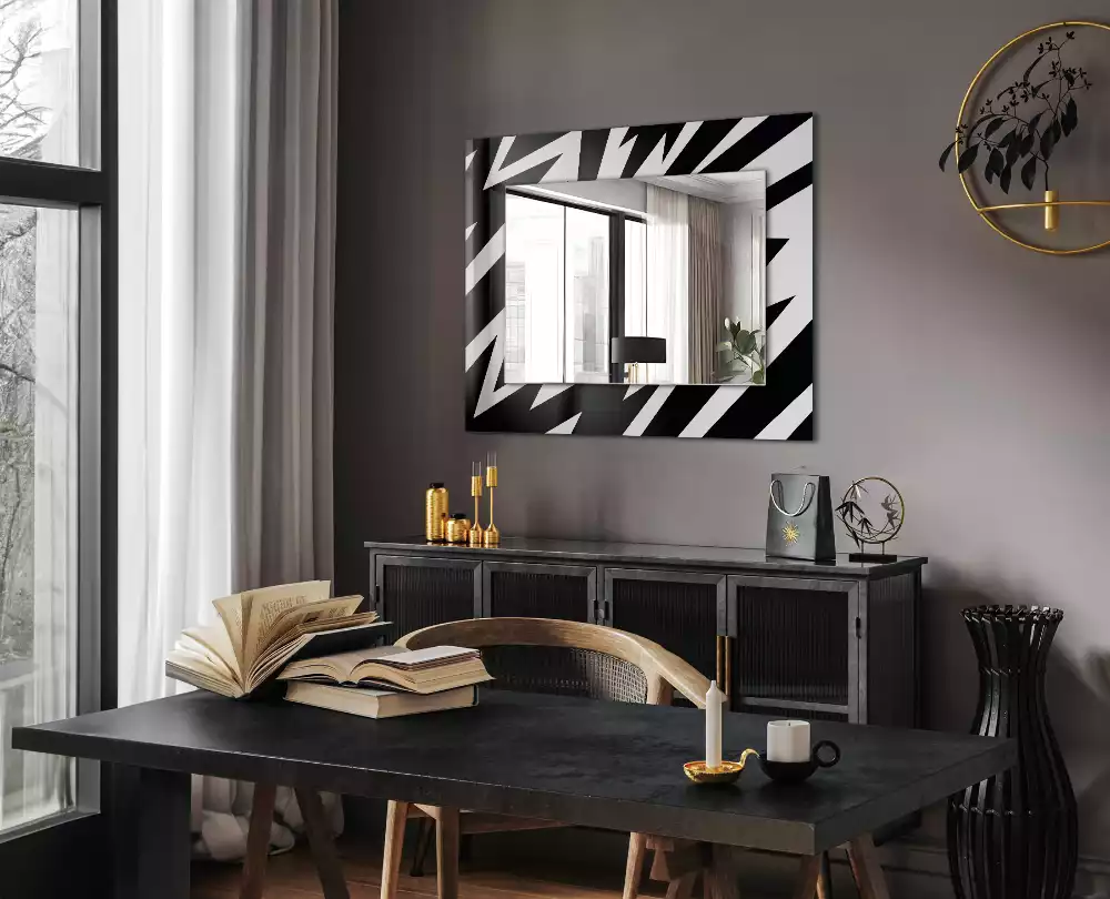 Miroir rectangulaire décoratif géométrie en noir et blanc