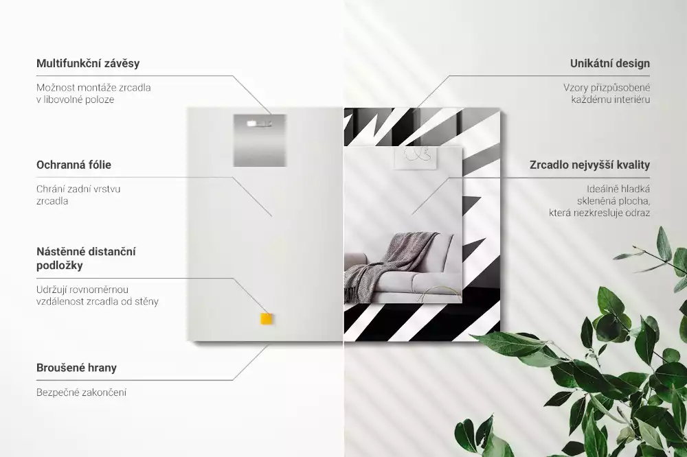 Miroir rectangulaire décoratif géométrie en noir et blanc