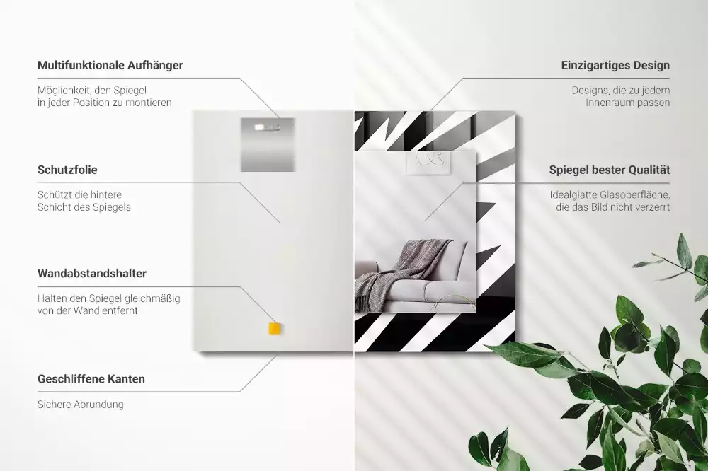 Miroir rectangulaire décoratif géométrie en noir et blanc