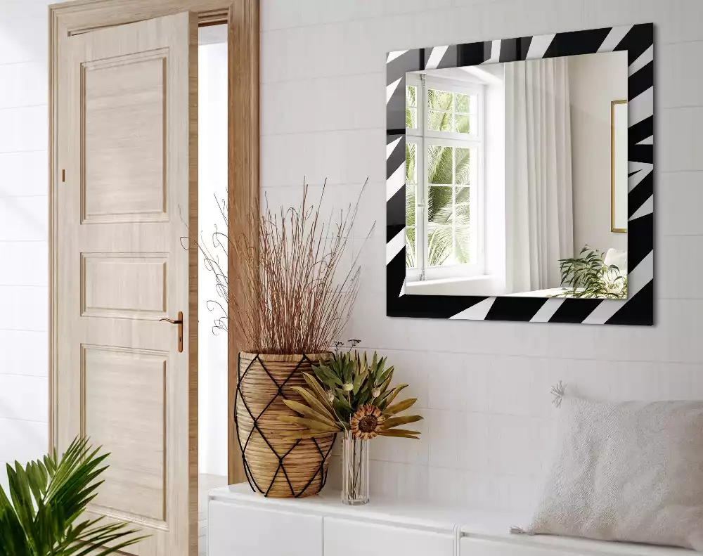 Miroir rectangulaire décoratif géométrie en noir et blanc