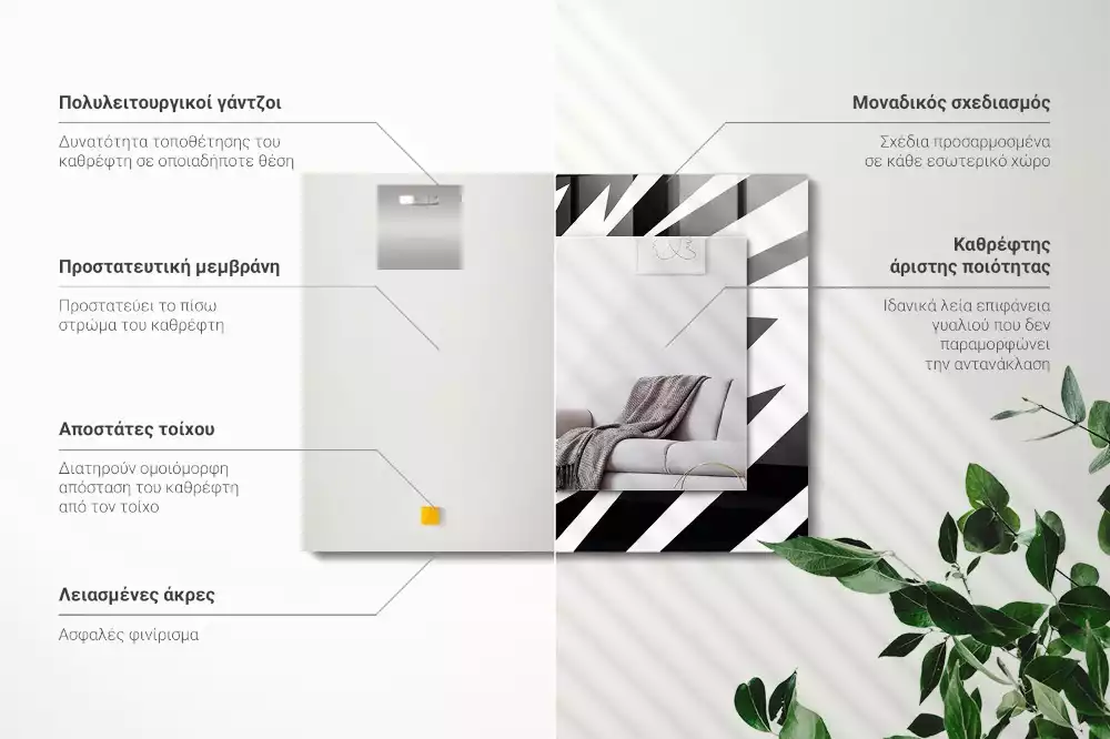 Miroir rectangulaire décoratif géométrie en noir et blanc