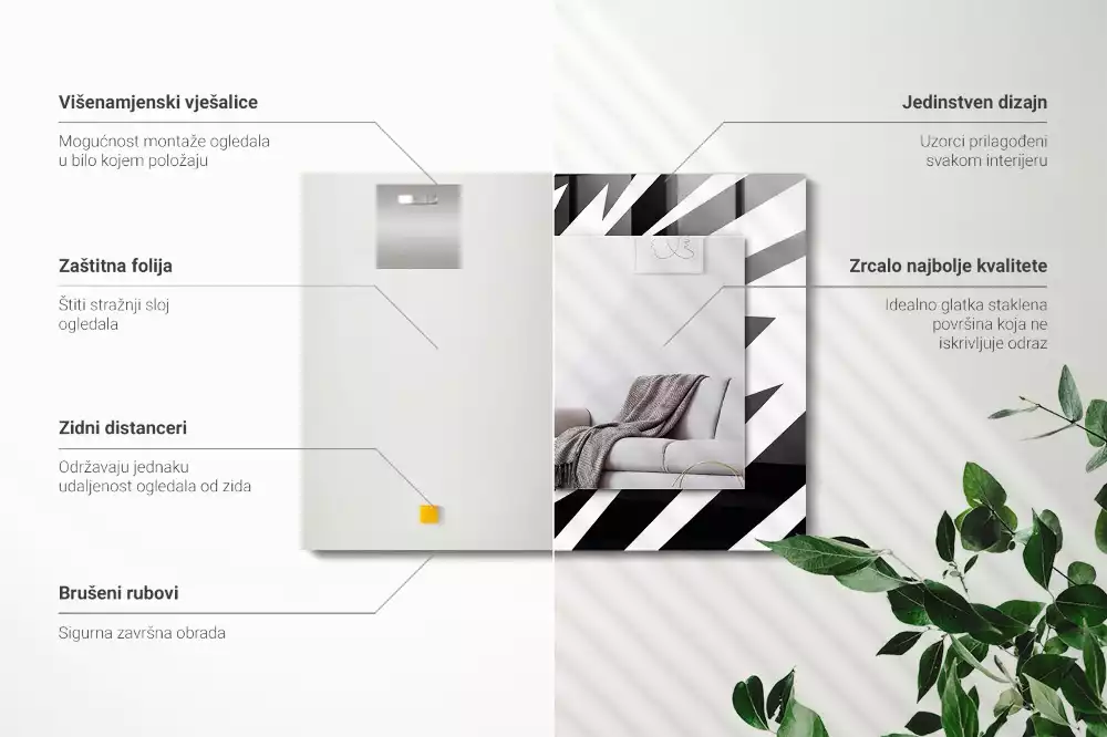 Miroir rectangulaire décoratif géométrie en noir et blanc