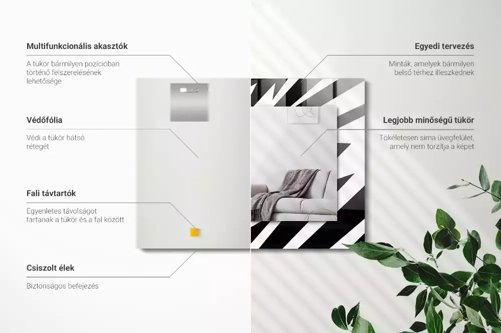 Miroir rectangulaire décoratif géométrie en noir et blanc