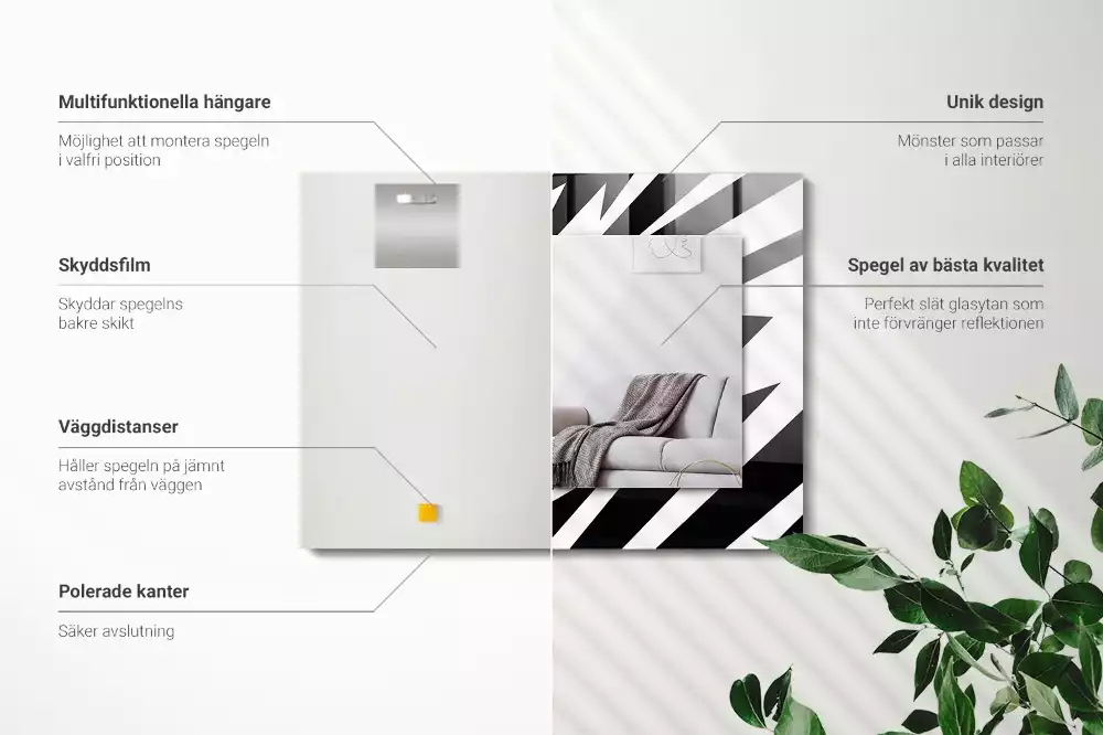 Miroir rectangulaire décoratif géométrie en noir et blanc