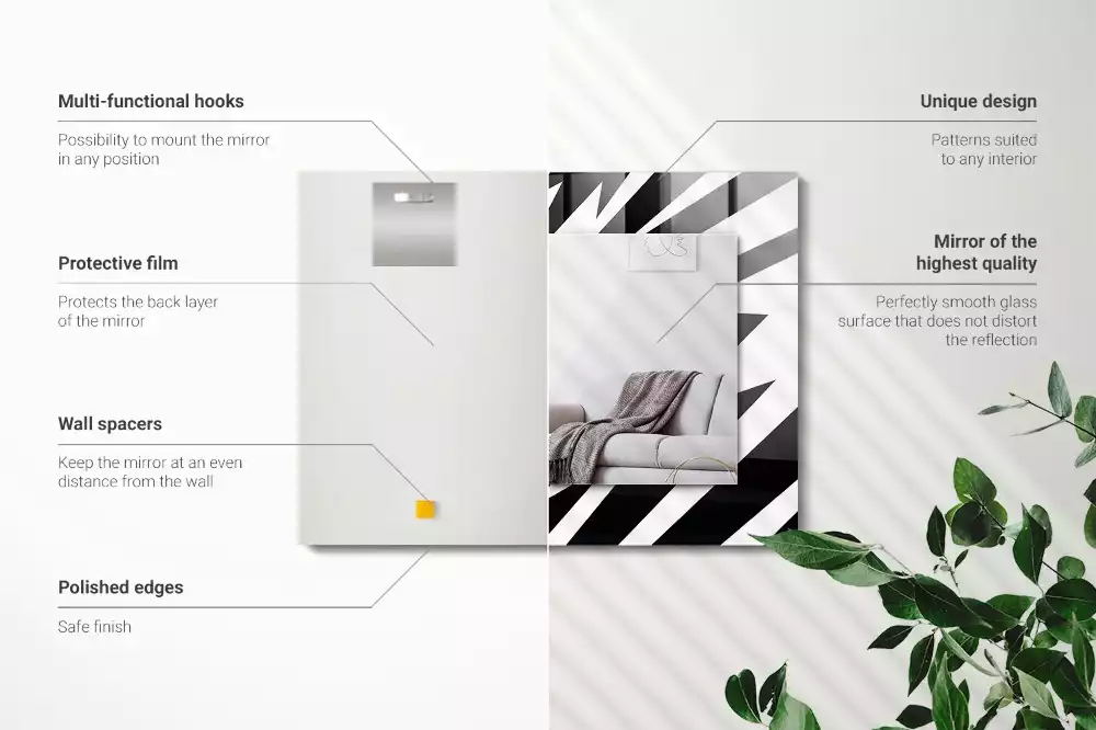 Miroir rectangulaire décoratif géométrie en noir et blanc
