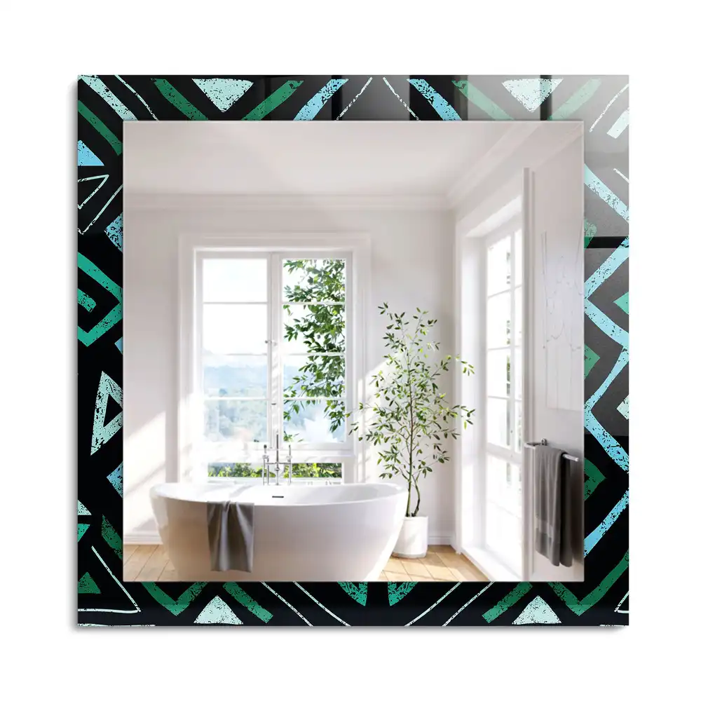 Miroir rectangulaire imprimé motif géométrique turquoise