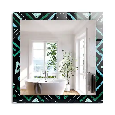 Miroir rectangulaire imprimé motif géométrique turquoise