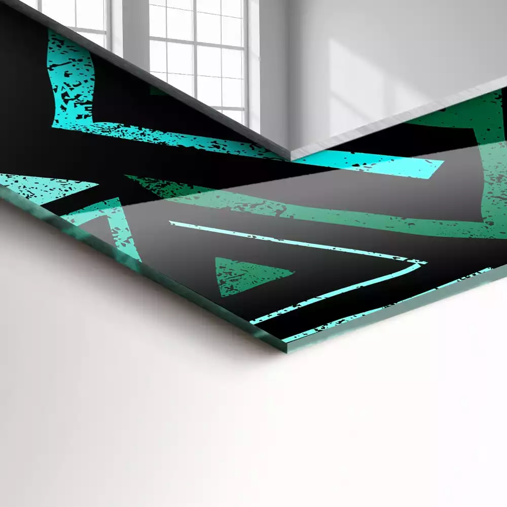Miroir rectangulaire imprimé motif géométrique turquoise