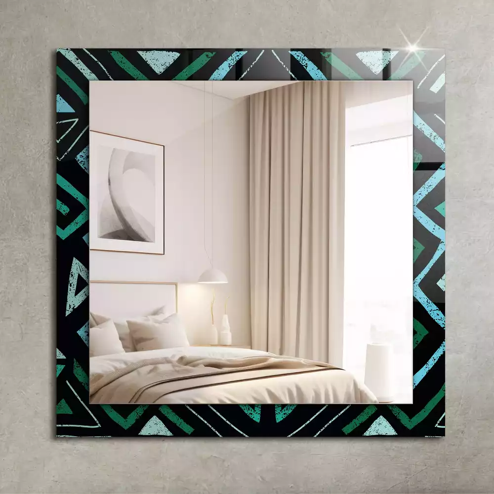 Miroir rectangulaire imprimé motif géométrique turquoise