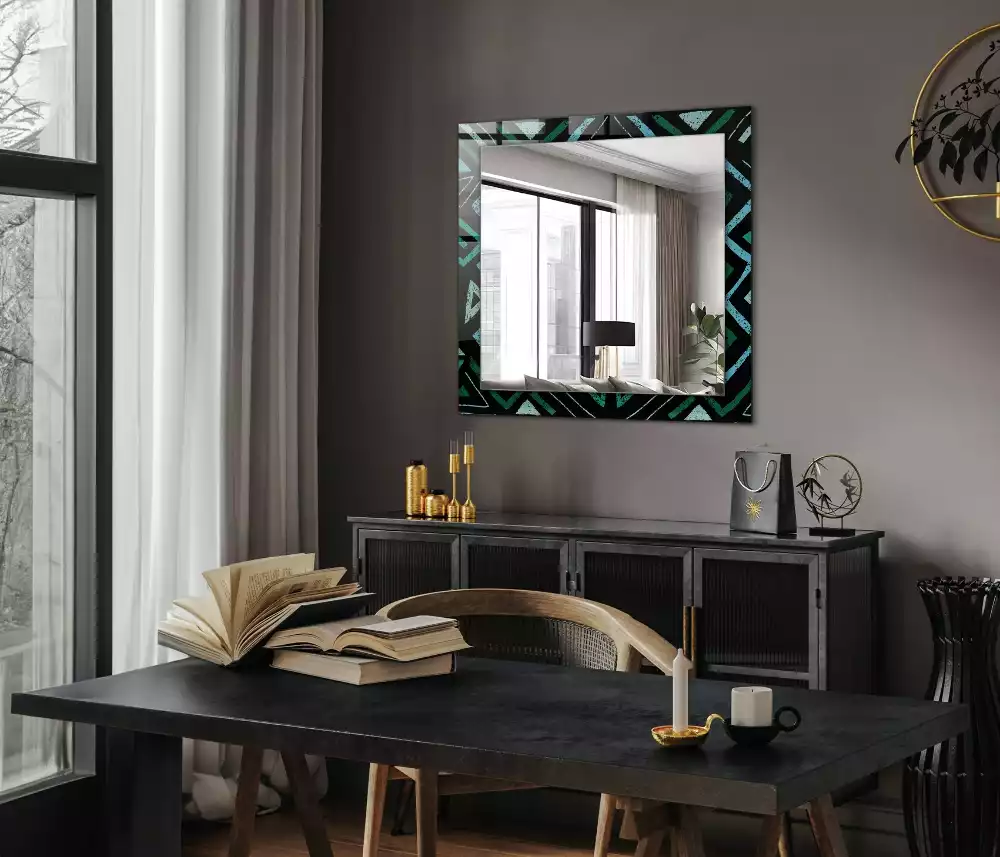 Miroir rectangulaire imprimé motif géométrique turquoise