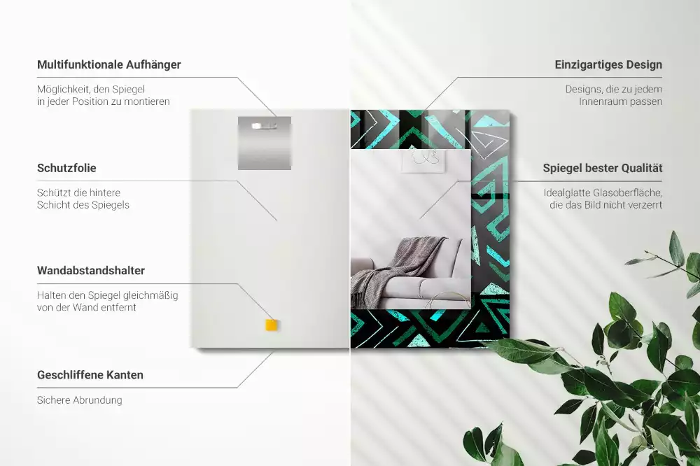 Miroir rectangulaire imprimé motif géométrique turquoise