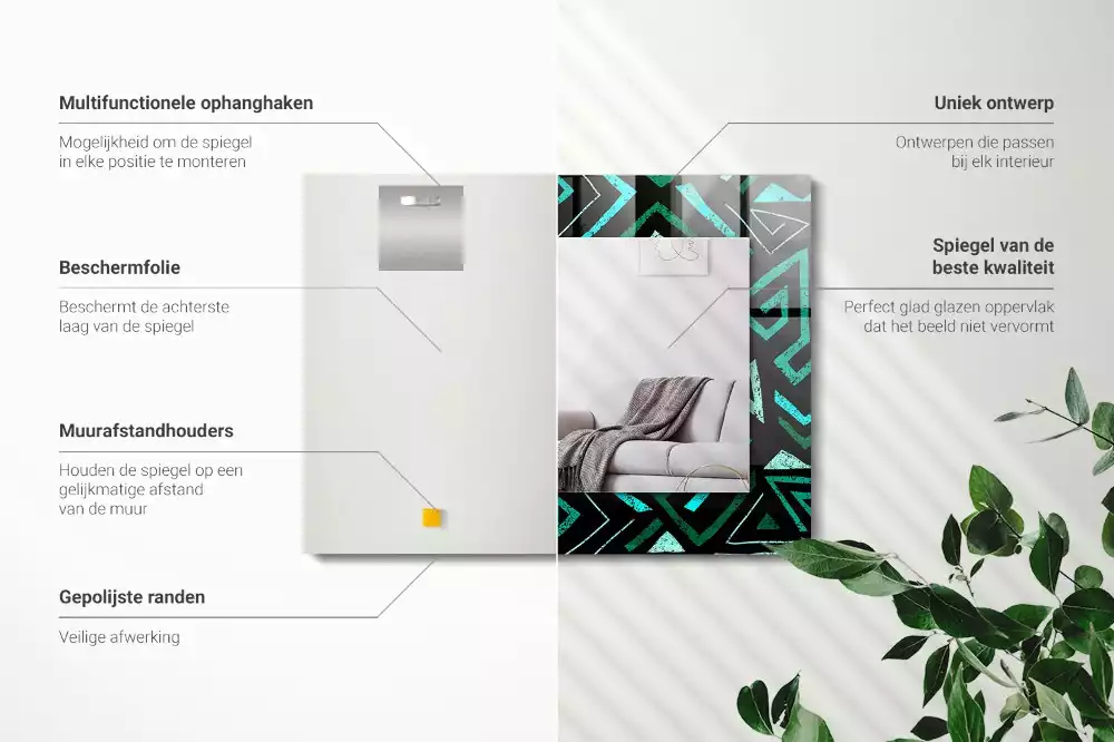 Miroir rectangulaire imprimé motif géométrique turquoise