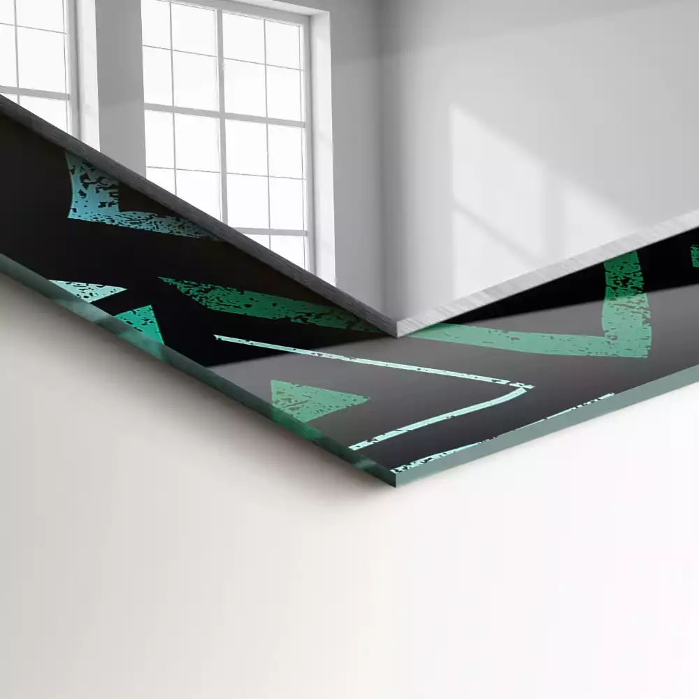 Miroir rectangulaire imprimé motif géométrique turquoise