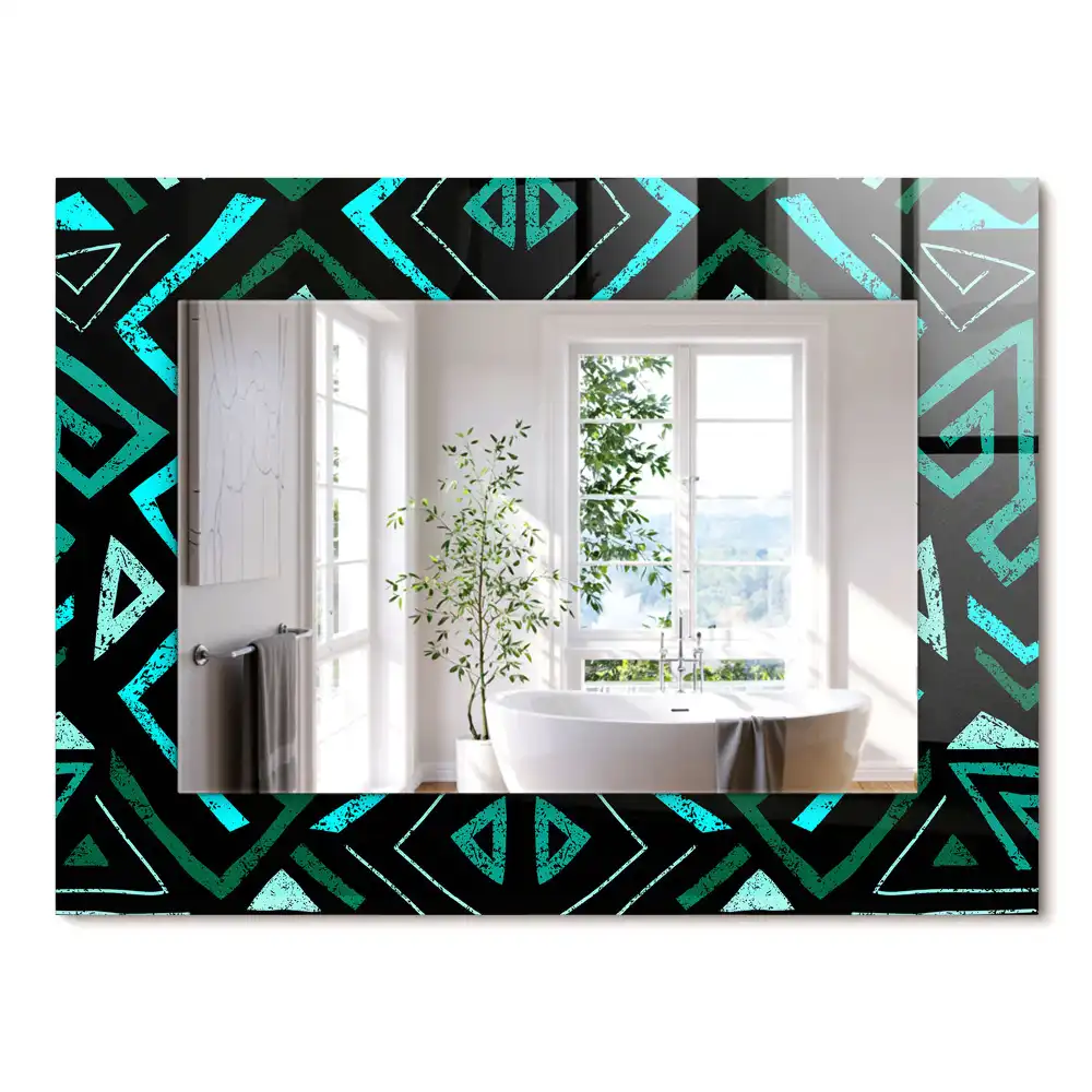 Miroir rectangulaire imprimé motif géométrique turquoise