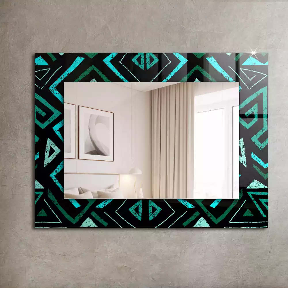 Miroir rectangulaire imprimé motif géométrique turquoise