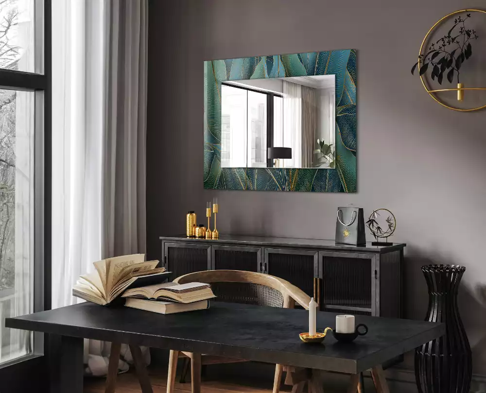 Miroir rectangulaire décoratif imprimé lignes de feuilles