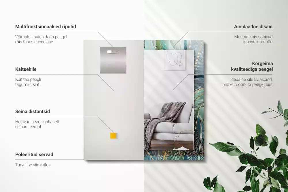 Miroir rectangulaire décoratif imprimé lignes de feuilles