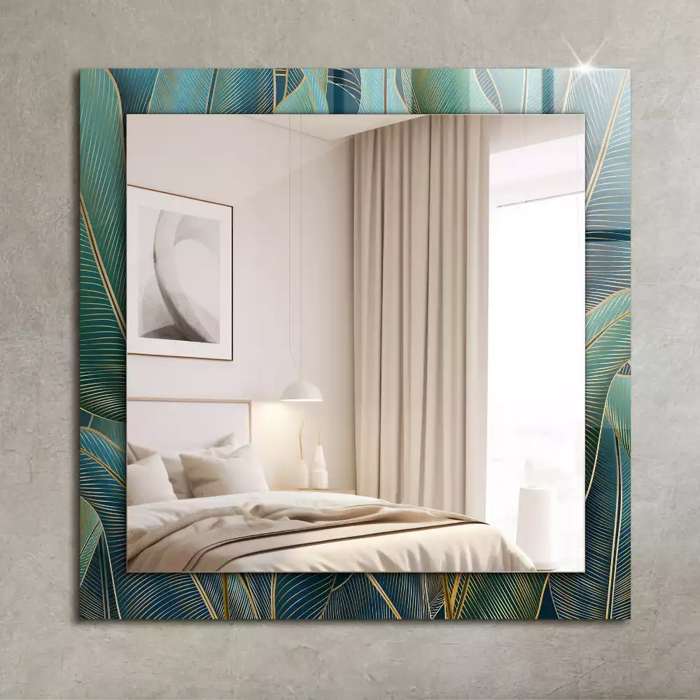 Miroir rectangulaire décoratif imprimé lignes de feuilles